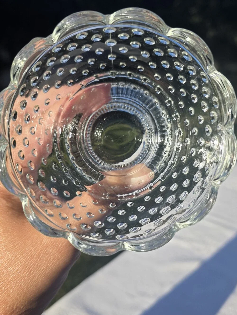 Vintage 1950s Jeannette Glass Dewdrop Clear Hobnail Pedestal Dessert Bowl / Cand
